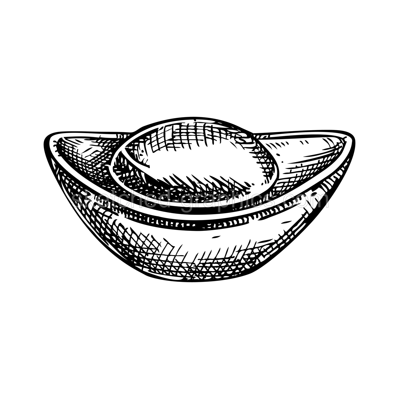 Yuan Bao Chinese gold coin. Imperial golden ingot sketch. Hand drawn vector illustration. NOT AI generated Illustration